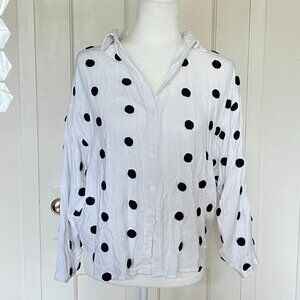 Zara Polka Dot White Long Sleeve Shirt Size Medium